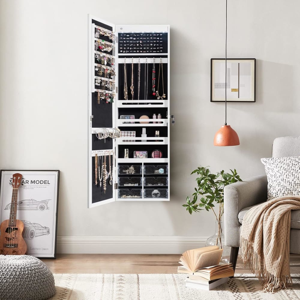 Armoire à bijoux murale avec miroir lumière led