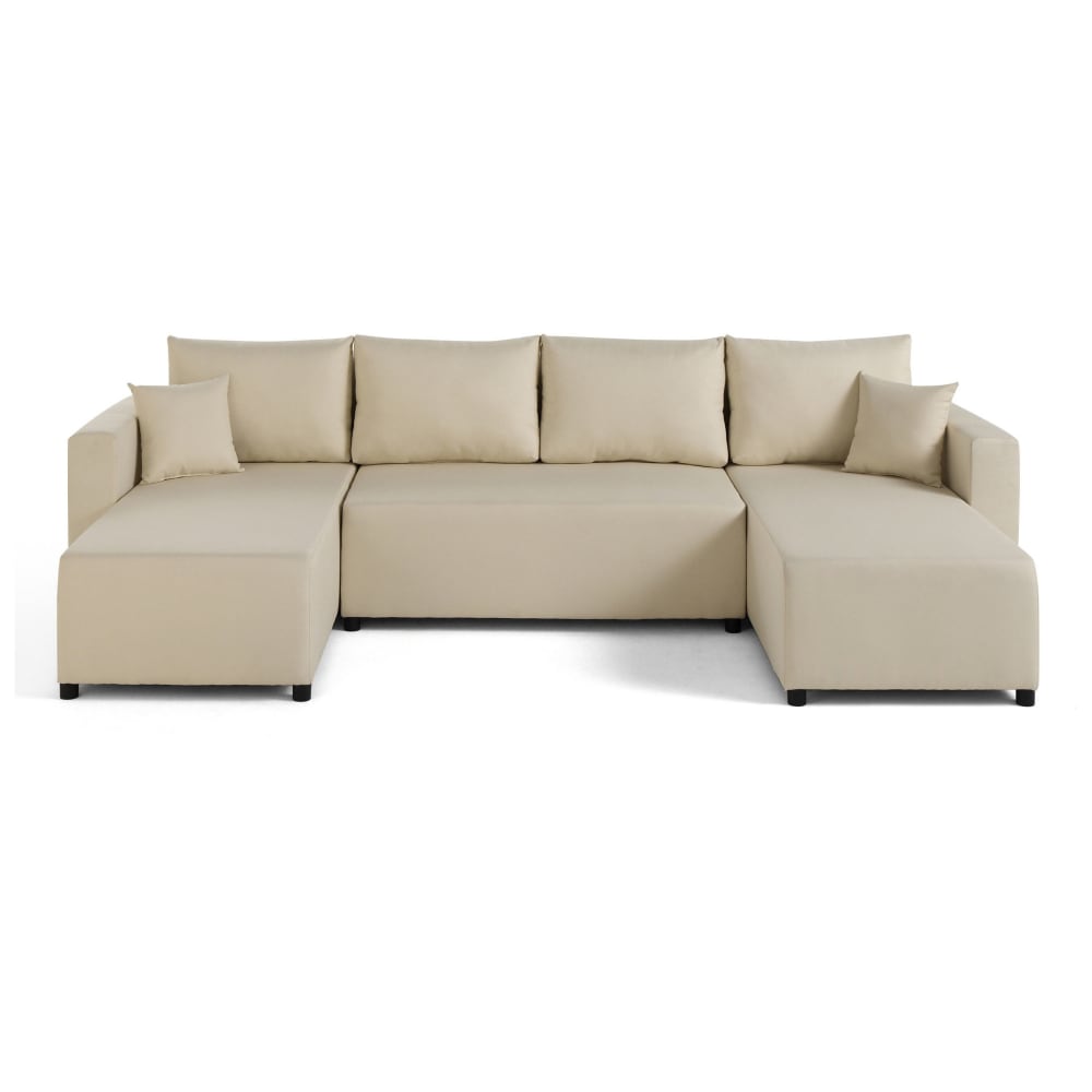 Canapé panoramique 7 - coffre tissu beige
