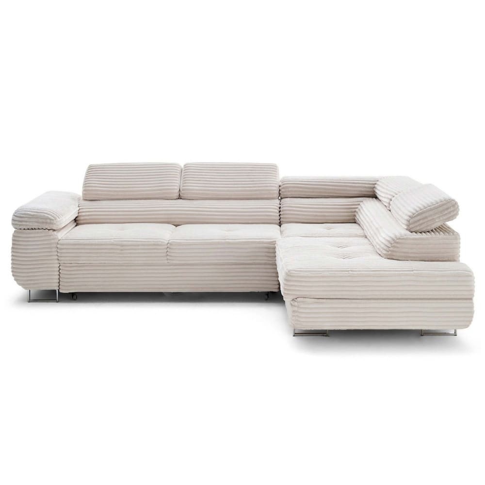 Canapé d'angle droit convertible 5 places en velours grosses côtes