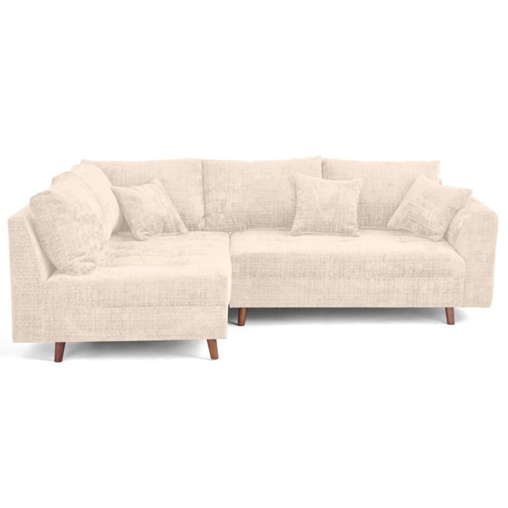 Canapé d'angle 4 places en velours texturé beige