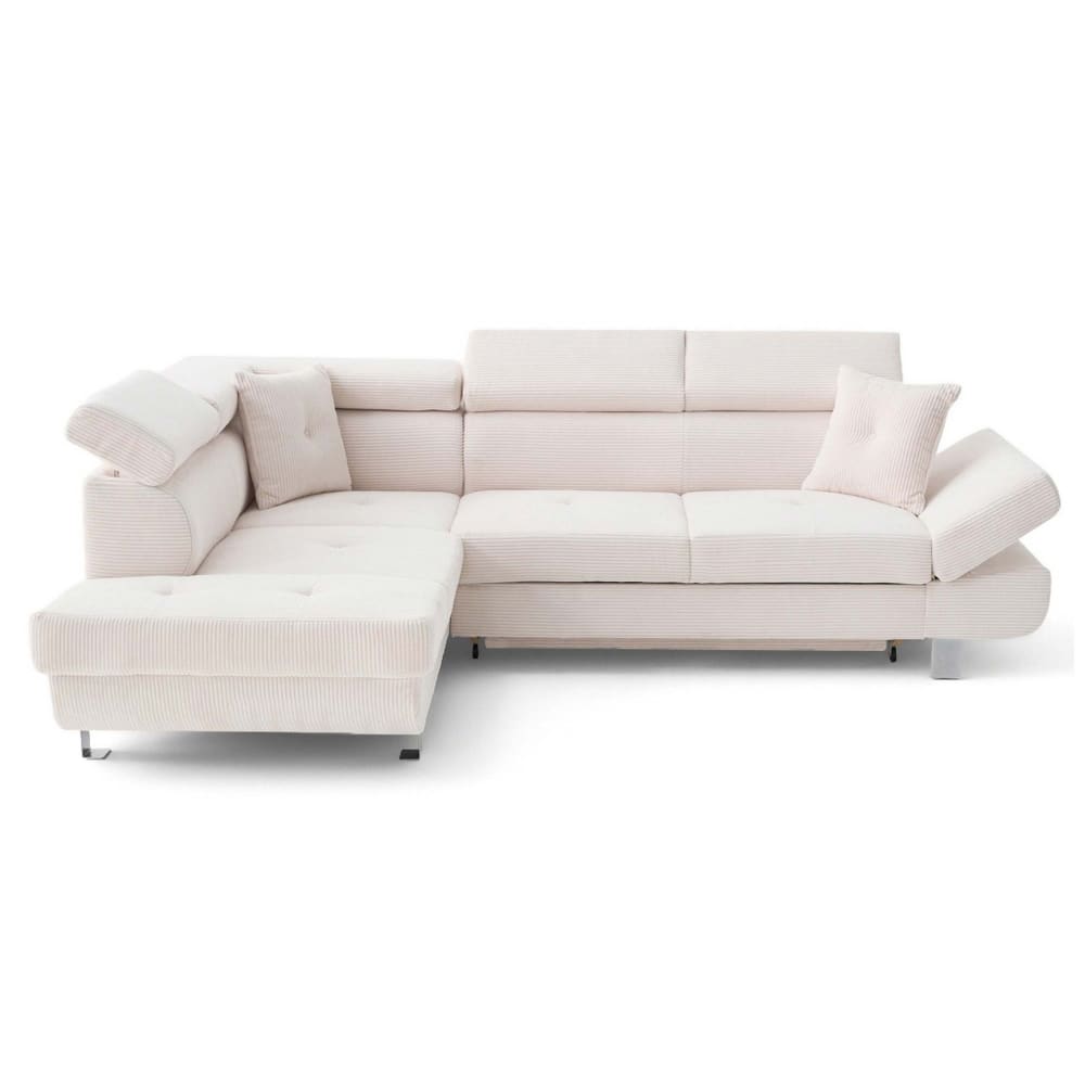 Canapé d'angle gauche convertible 5 places en velours côtelé beige