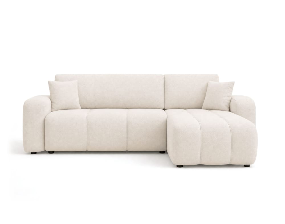 Canapé d'angle convertible - coffre tissu beige