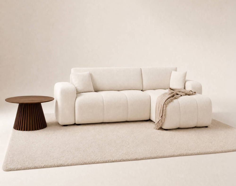 Canapé d'angle convertible 4 places avec coffre en tissu beige - Maisons du Monde