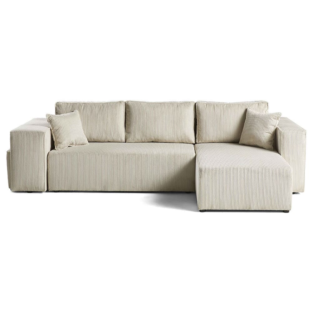 Canapé d'angle réversible convertible 4 places en velours côtelé beige