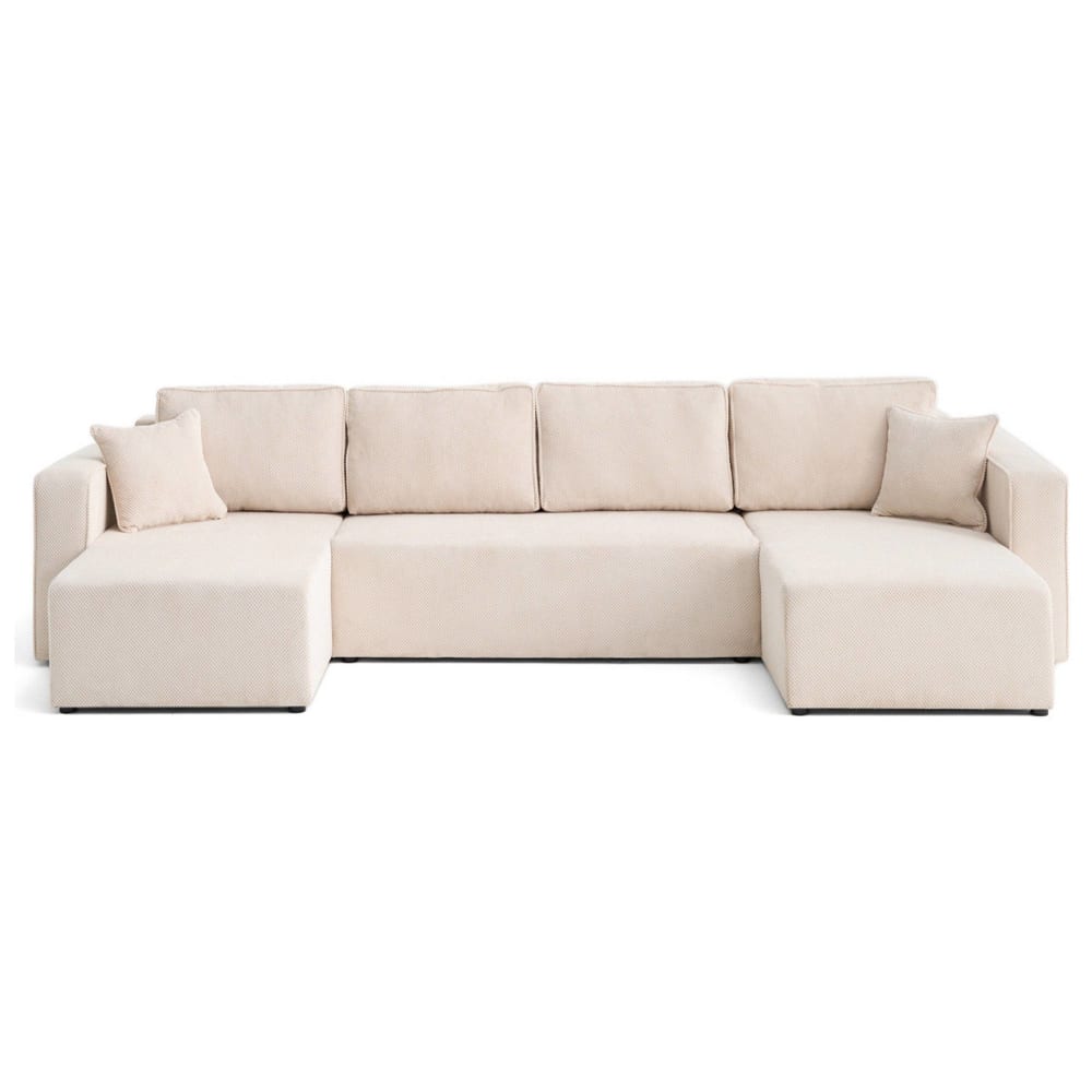 Canapé panoramique 7 places En U en Velours texturé Beige