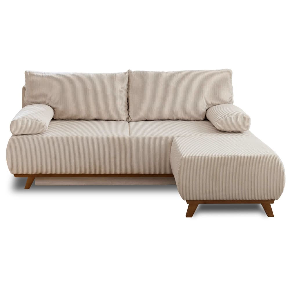 Canapé droit convertible 4 places en velours côtelé beige