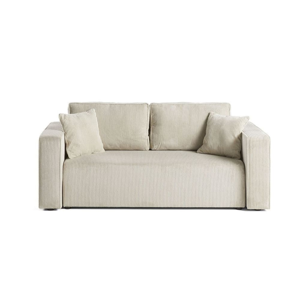 Canapé droit 2 places en velours côtelé beige