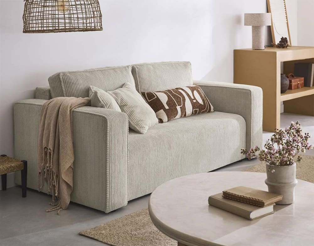 Canapé droit 2 places   en velours côtelé  beige - Maisons du Monde