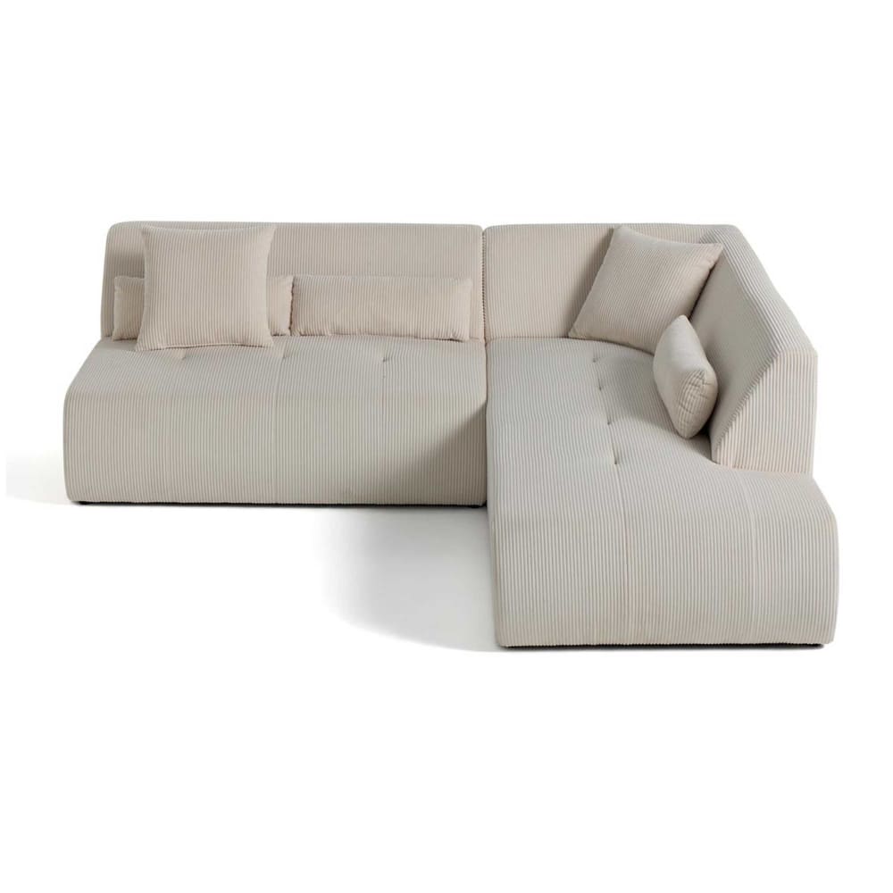 Canapé modulable 5 places angle droit en velours côtelé beige