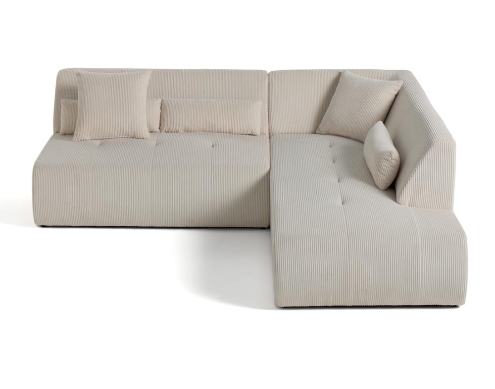 Canapé modulable d'angle droit   5 places   en velours côtelé beige