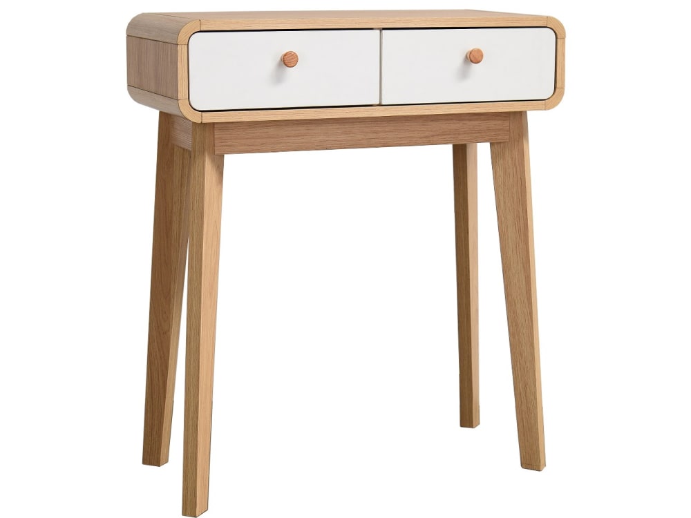 Table console avec 2 tiroirs en effet chêne blanc