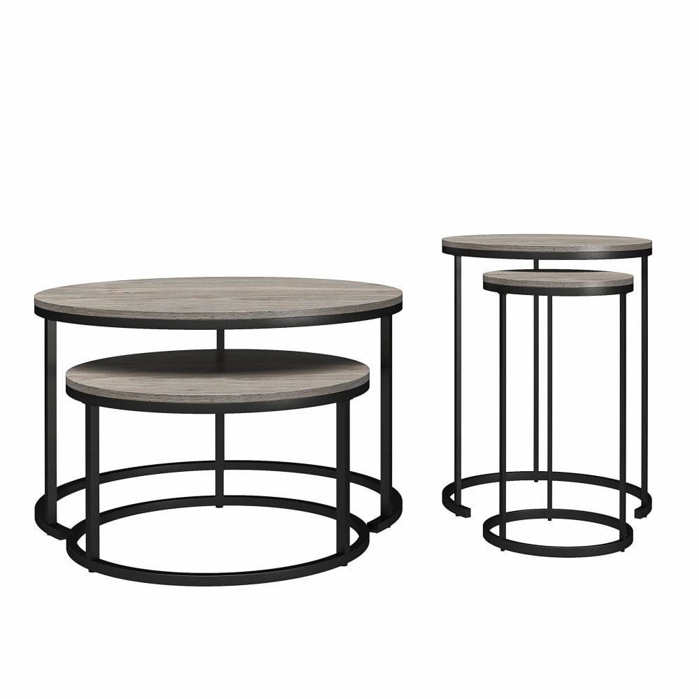 Dorel Home Couchtisch und Beistelltisch 4er Set in Eicheoptik, Grau Grau Metall
