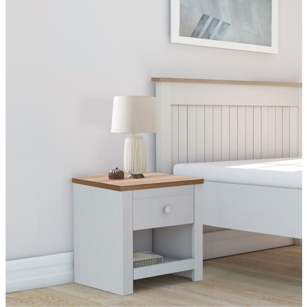 Loft24 Nachttisch mit 1 Schublade in Eichenoptik Creme Beige Spanplatte