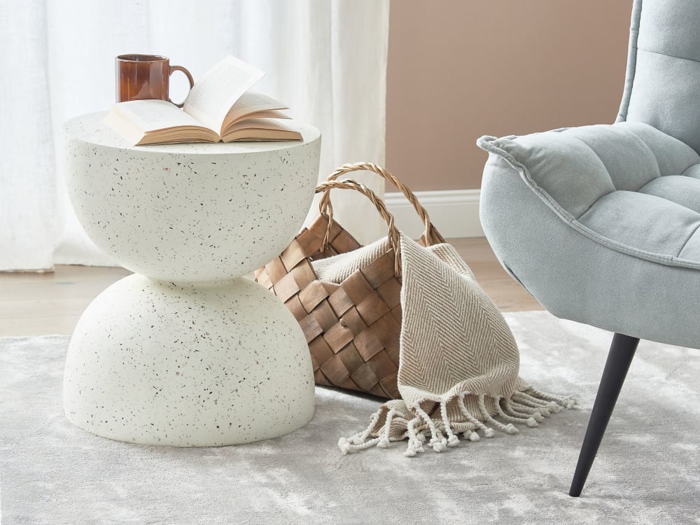Table d'appoint 40 cm 40 cm effet terrasse terrazzo blanc