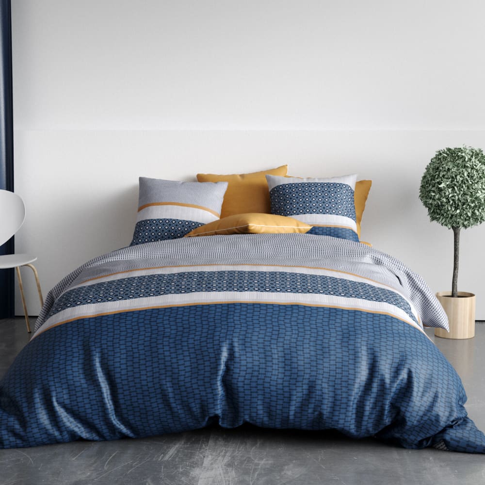 Parure housse de couette coton imprimée + 2 taies 240x220 cm