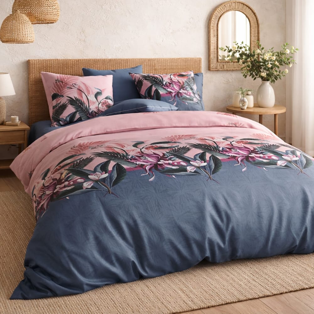 Parure de couette 100% coton 57 fils imprimée 240x220cm 2 taies - Maisons du Monde
