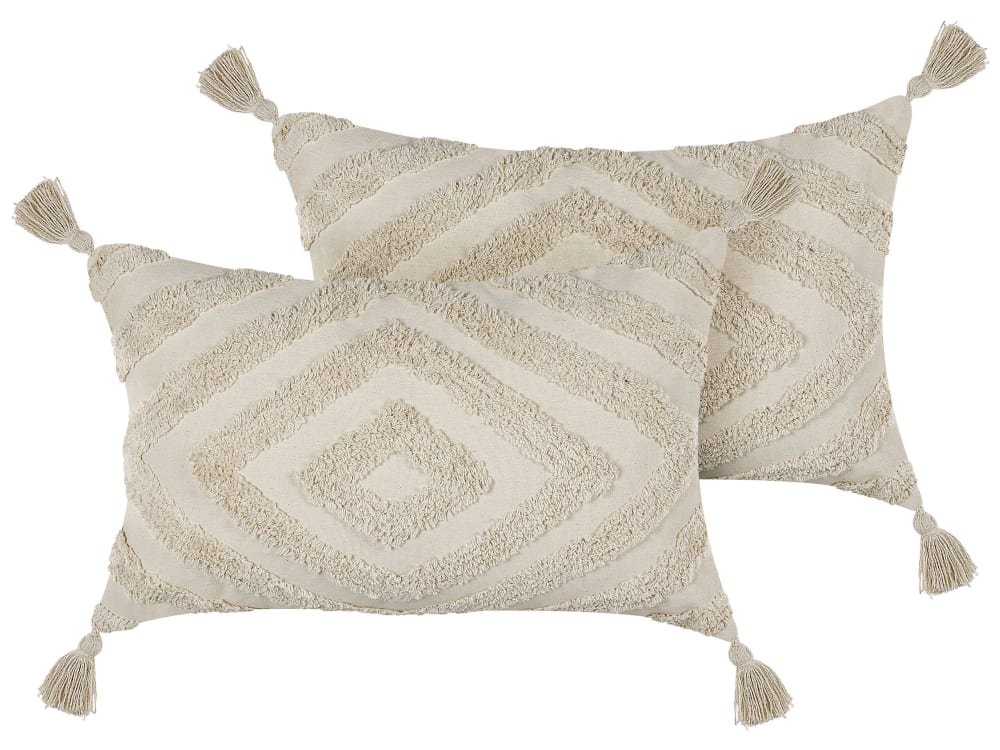 Beliani Dekokissen 2er Set aus Stoff, beige style landhaus - Baumwolle
