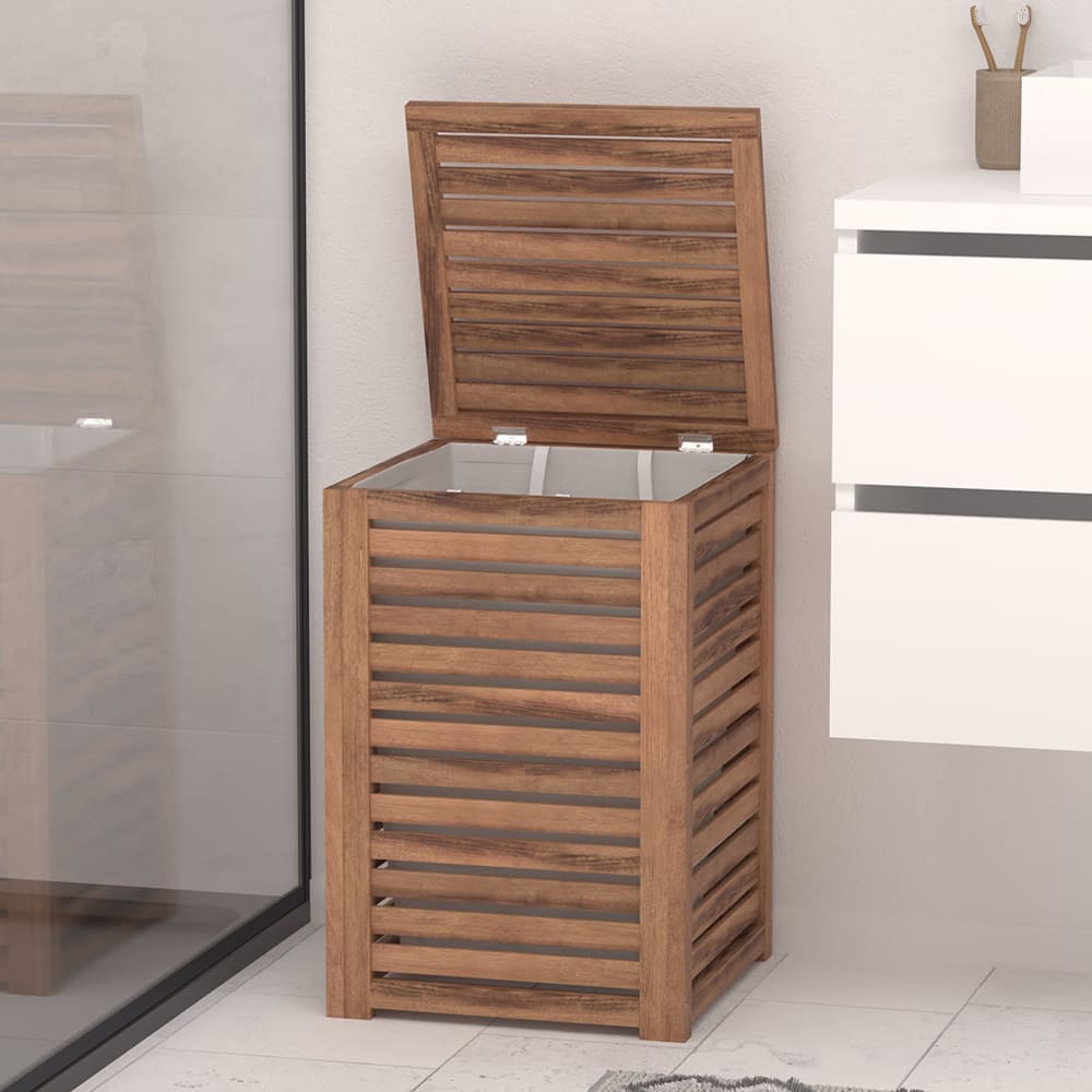 Panier à linge 65l en acacia bois naturel 40.3 x 40.3