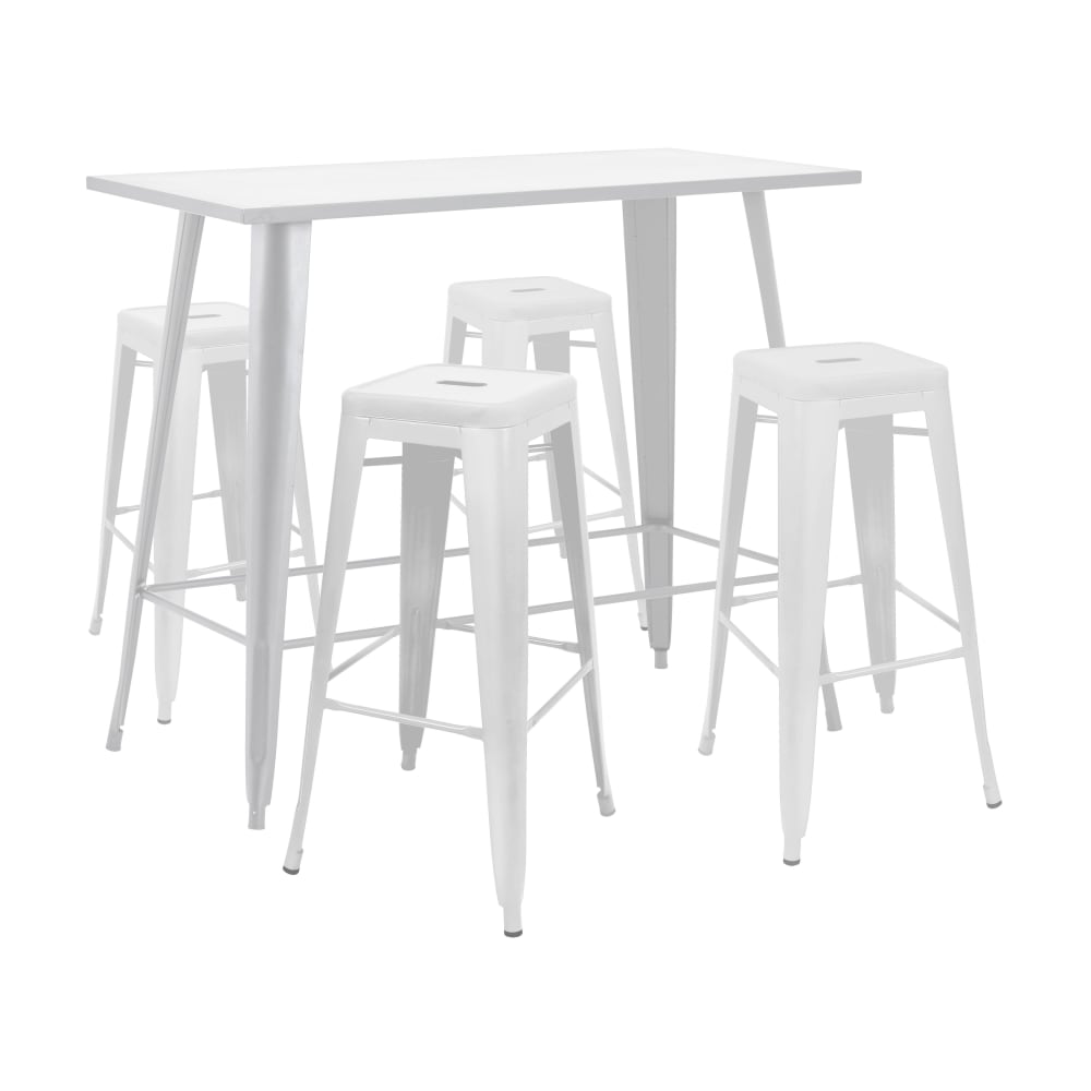 Table haute de jardin et 4 tabourets en métal blanc