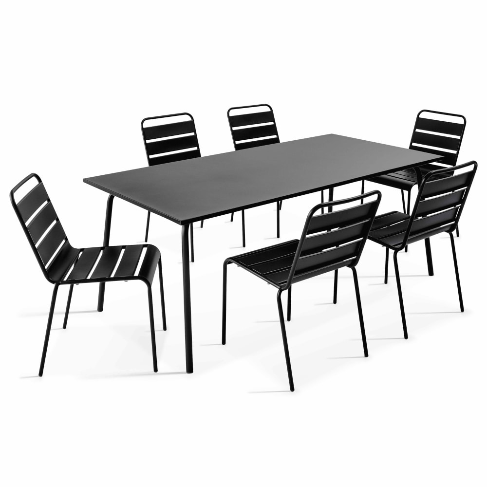 Ensemble table de jardin et 6 chaises en métal noir