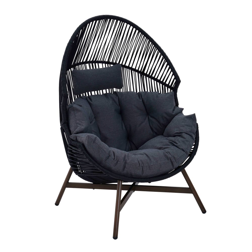 Fauteuil de jardin oeuf sur pied en rotin synthétique 142 cm noir