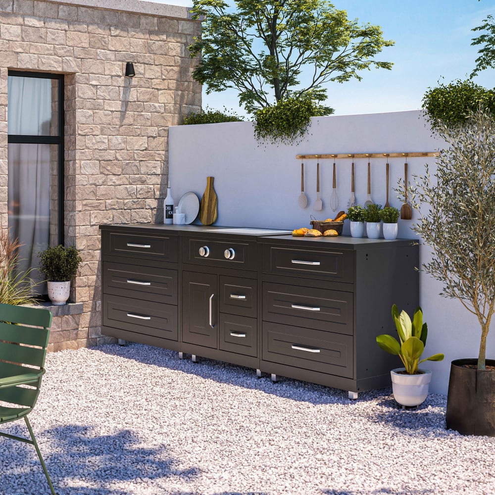 Cuisine d'extérieur 3 éléments avec gazinière noir