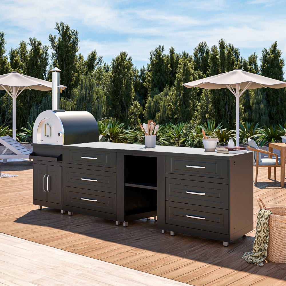 Cuisine d'extérieur 4 éléments avec four à pizza noir