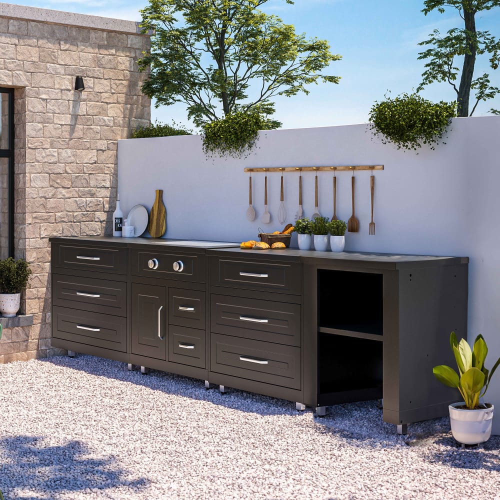 Cuisine d'extérieur 4 éléments avec gazinière noir