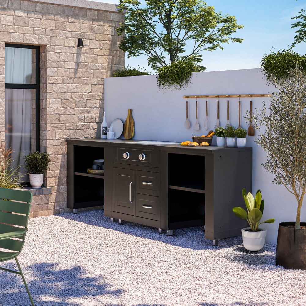 Cuisine extérieure 3 éléments avec gazinière noir