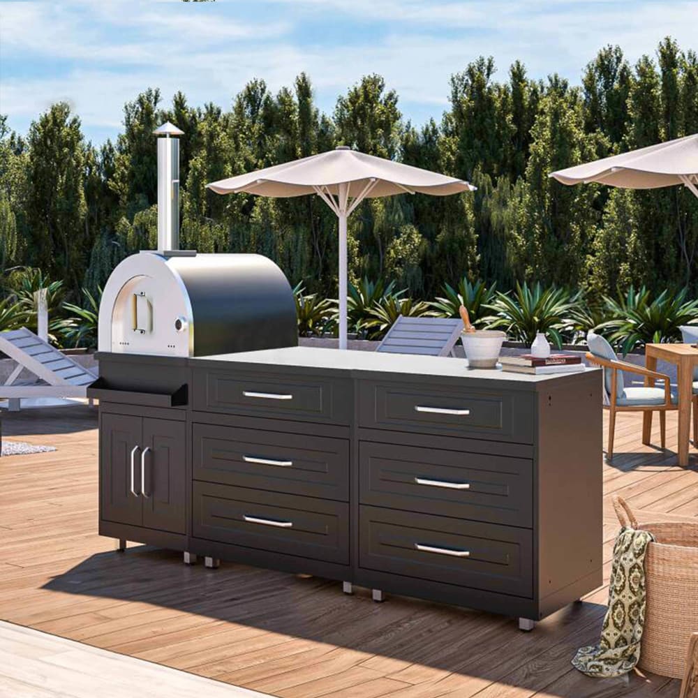 Cuisine d'extérieur 3 éléments avec four à pizza noir