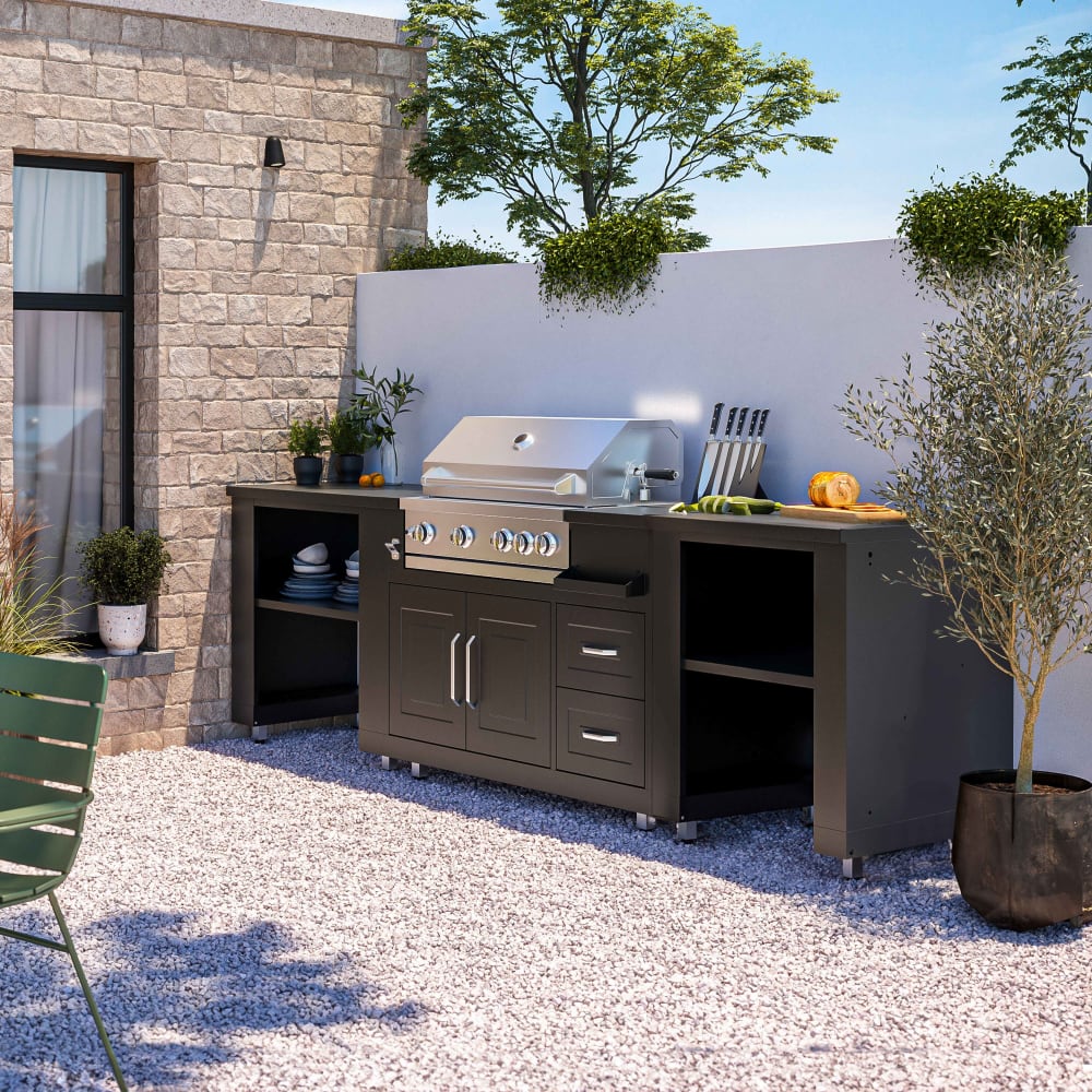 Cuisine d'extérieur 3 élements avec barbecue noir