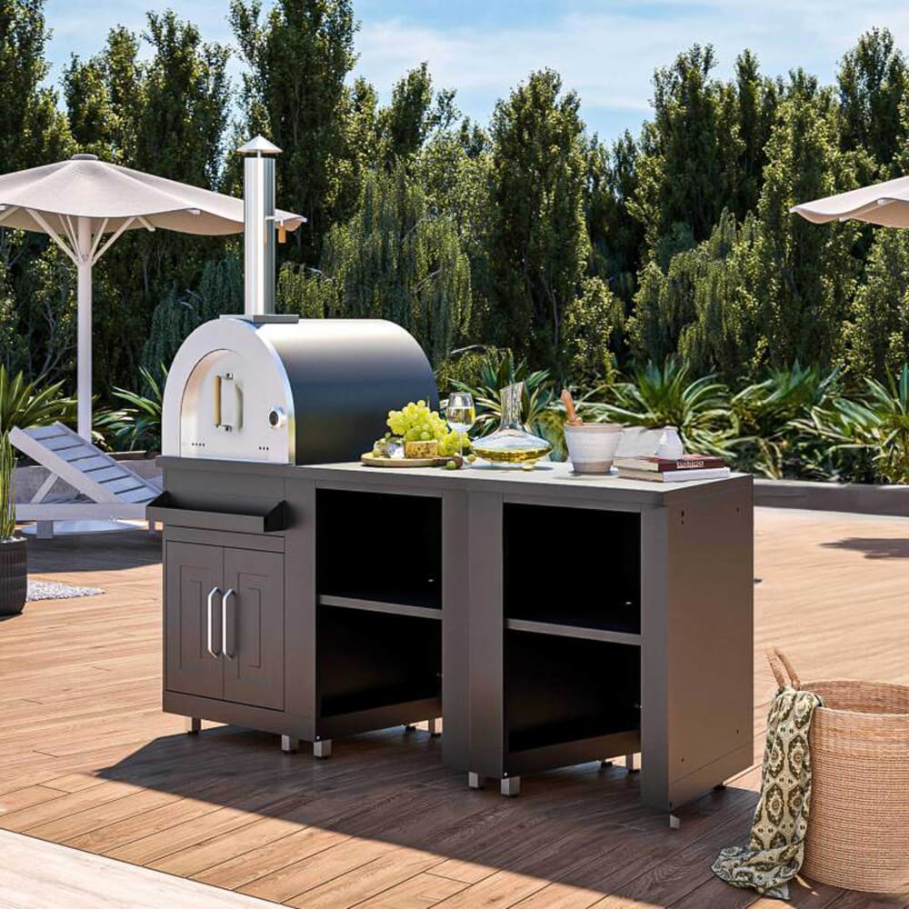 Cuisine extérieure 3 éléments avec four à pizza noir