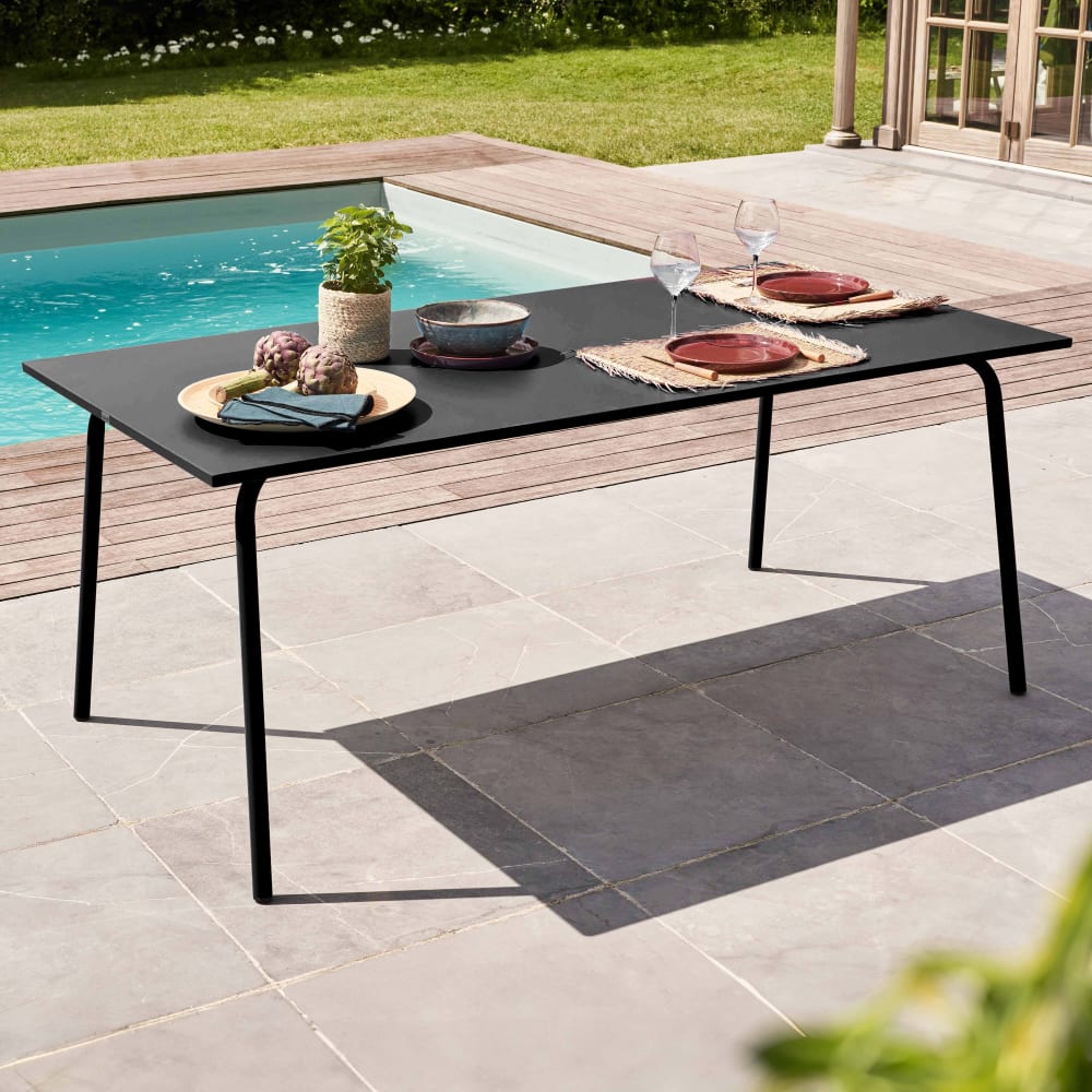 Table de jardin rectangulaire en acier 8 places 180 cm noir