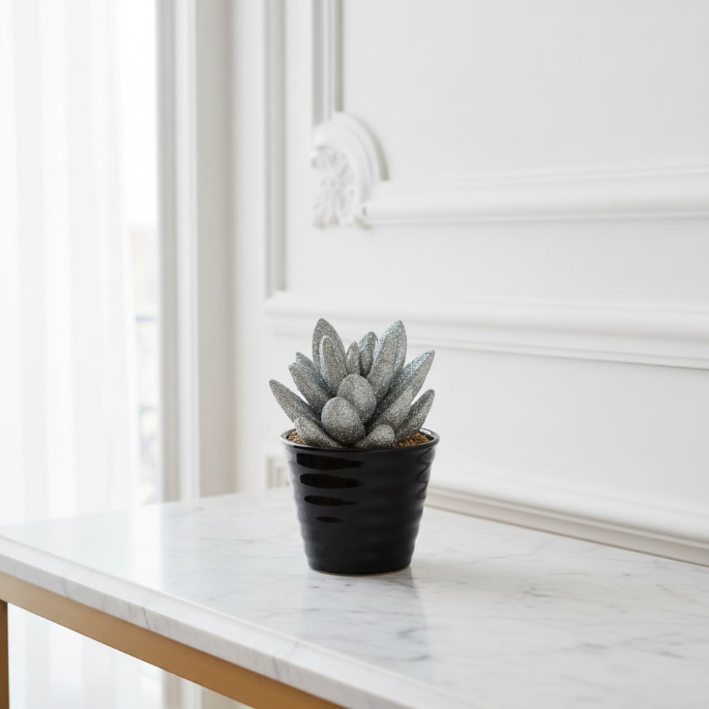Succulente artificielle pachyphytum pailletée en pot argenté H15 - Maisons du Monde