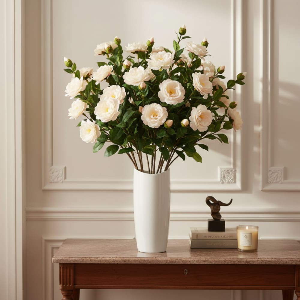 Tige de camélia artificielle crème et coeur rose H52 - Maisons du Monde