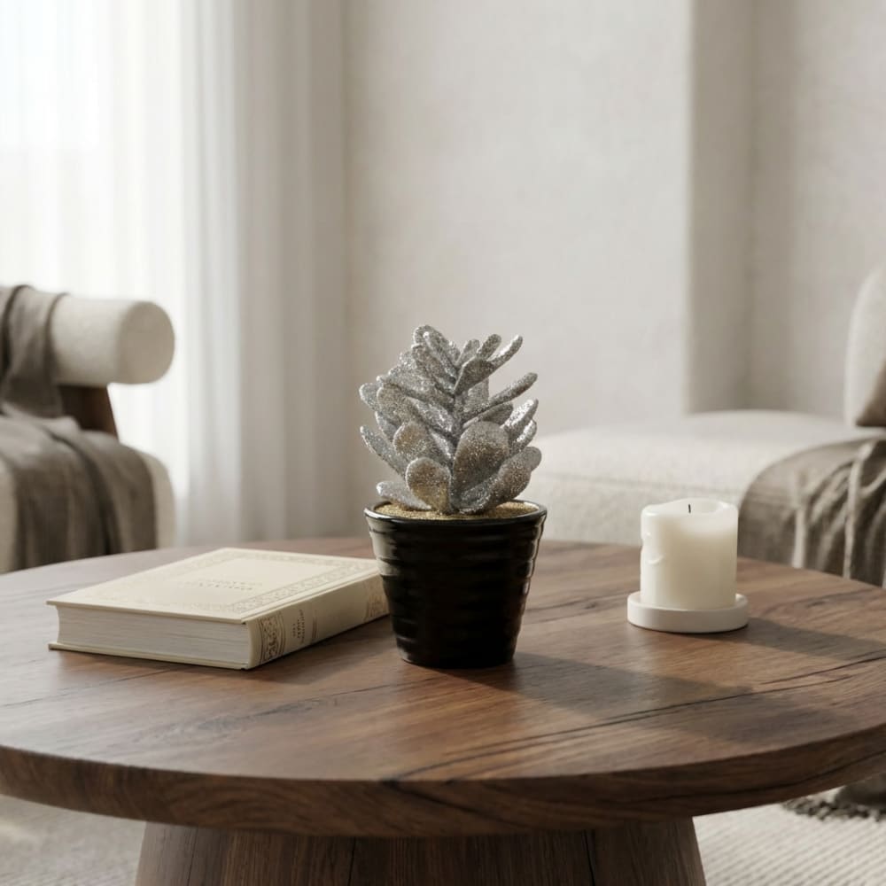 Succulente artificielle crassula pailletée en pot argenté H15 - Maisons du Monde