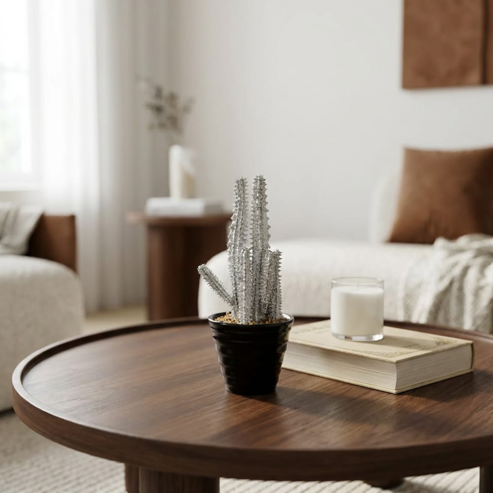 Succulente senecio artificielle pailletée en pot argenté H15 - Maisons du Monde