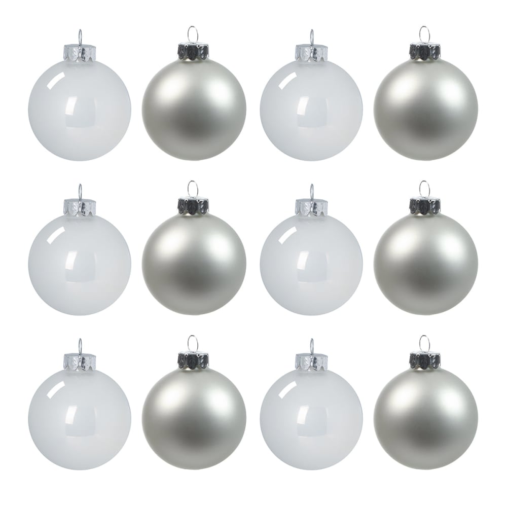 Juego de 12 bolas de navidad en vidrio blanco d6