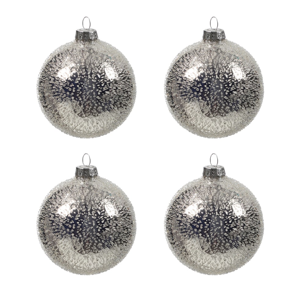 Juego de 4 bolas de navidad mercurizadas en vidrio plateado d8