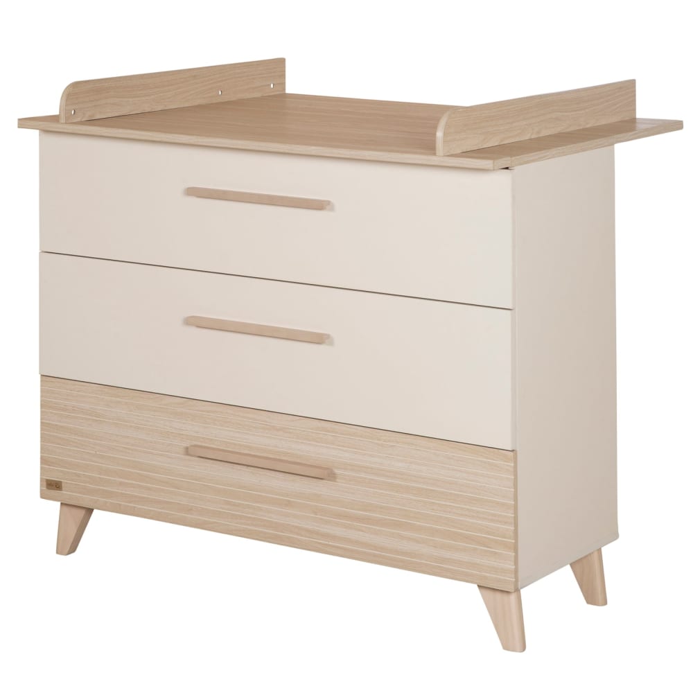 Commode à langer avec plan amovible beige / décor chêne