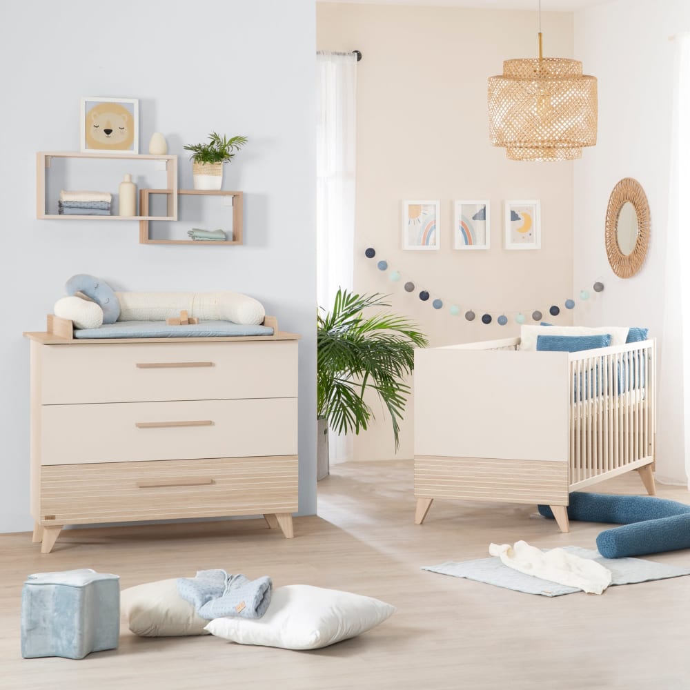 Commode à langer avec plan amovible beige / décor chêne - Maisons du Monde