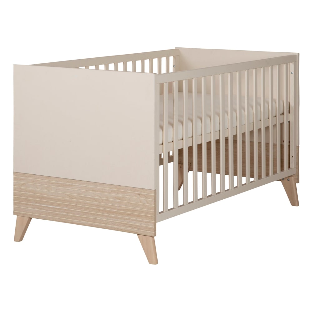 Lit bébé évolutif 70x140 beige / décor chêne