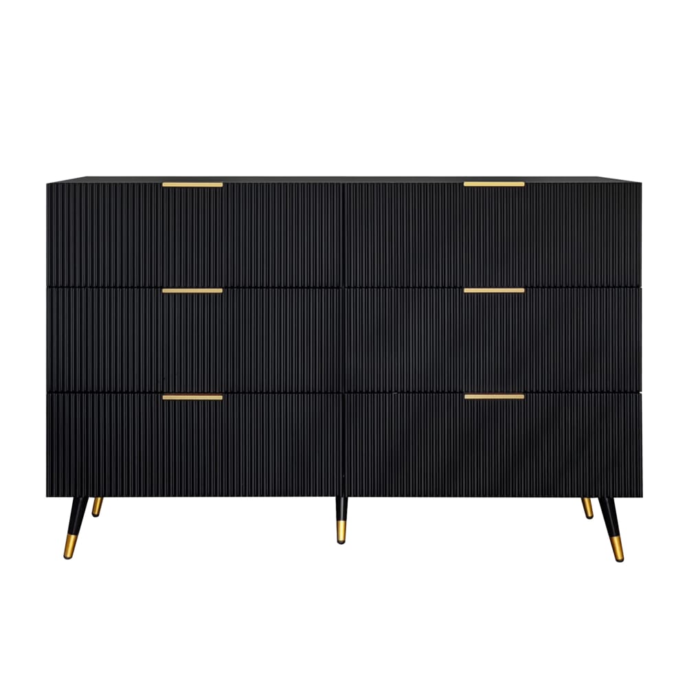 Buffet élégant noir 6 tiroirs poignets et point de pieds dorés