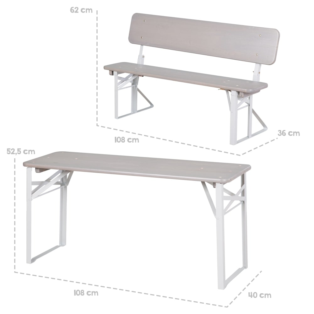 Ensemble Table et Bancs Pliables pour Enfants avec Dossier Gris - Maisons du Monde