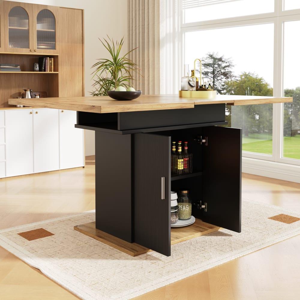 Table de salle à manger extensible effet bois avec rangement noir - Maisons du Monde