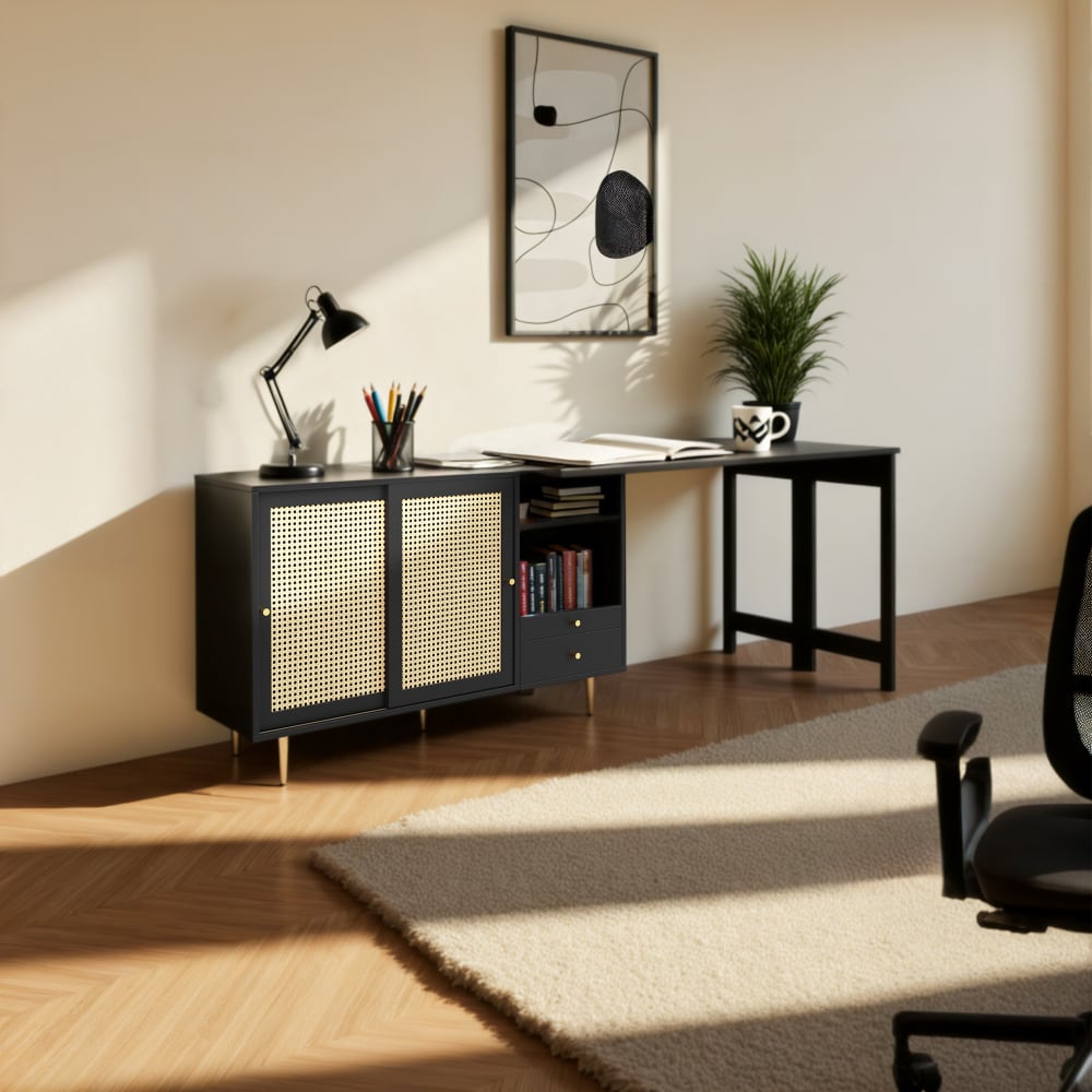 Urban Meuble 360° Drehbarer Ausziehbarer Esstisch, Schwarz style industrial Schwarz Spanplatte