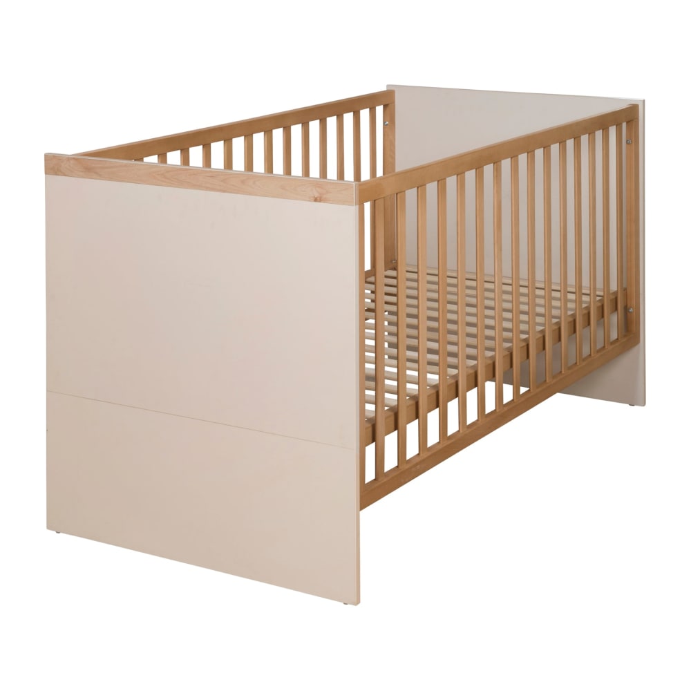 Lit bébé transformable en lit junior en beige / châtaignier