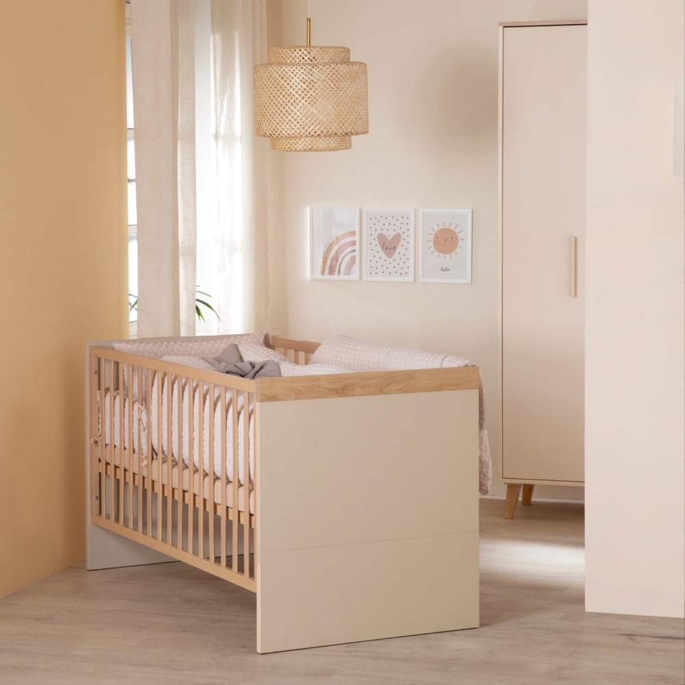 Lit bébé transformable en lit junior en beige / châtaignier - image 2