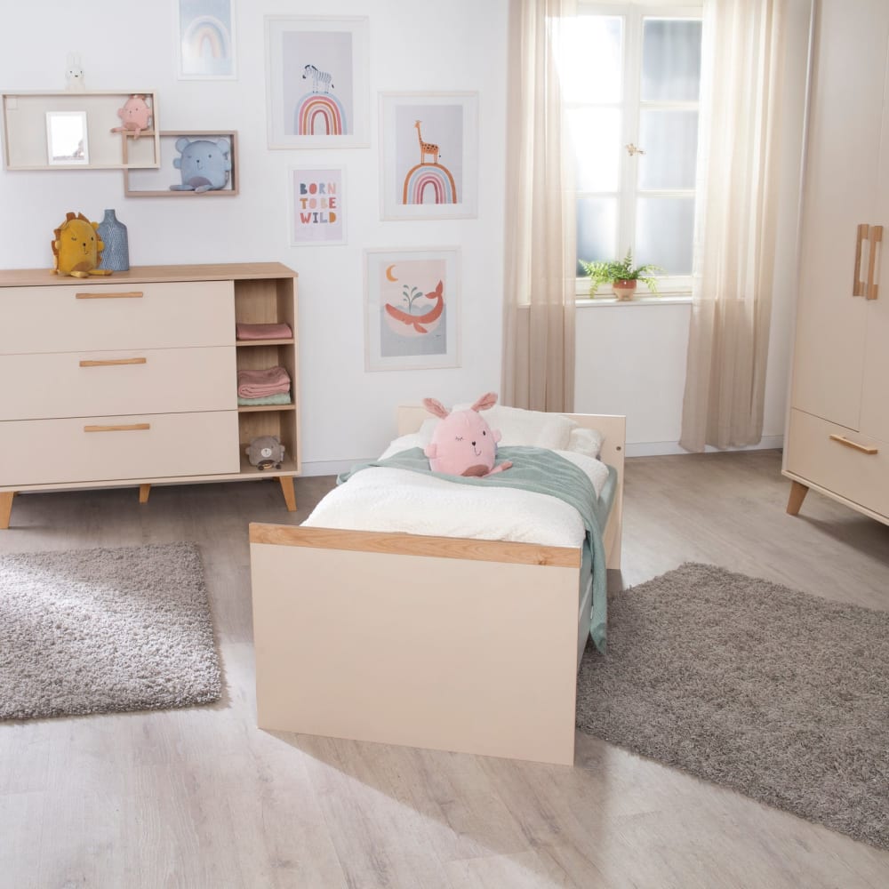 Lit bébé transformable en lit junior en beige / châtaignier - image 3