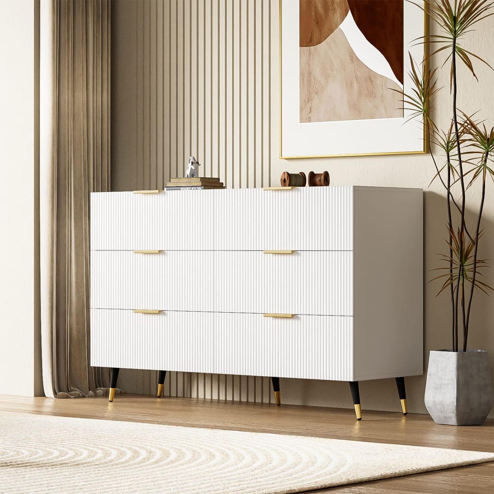 Urban Meuble Elegantes Sideboard im Modernen Design, 6 Schubladen und Griffen,Weiß style modern Weiß Spanplatte